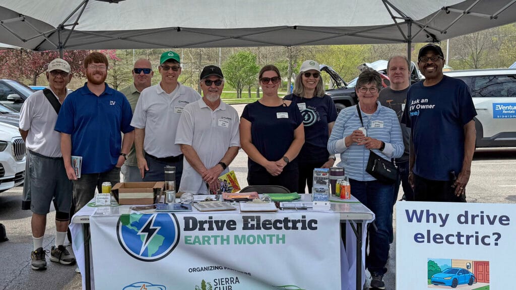 Volunteers at Drive Electric Earth Month 2025 Drive & Ride at Winton Woods Harbor